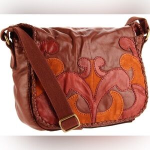 Lucky Brand La Brea Patchwork Flap Shoulder Bag Purse Crossbody Brown Leather